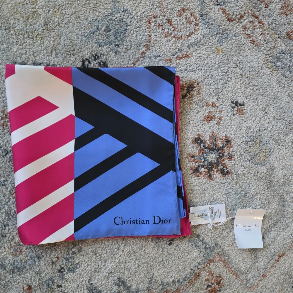 NWT 2022 Christian Dior Silk Large Pink and Blue Butterfly Scarf/Shawl!